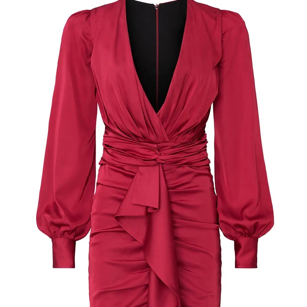 PatBO Maroon Ruched Mini Dress 4 Long Sleeve